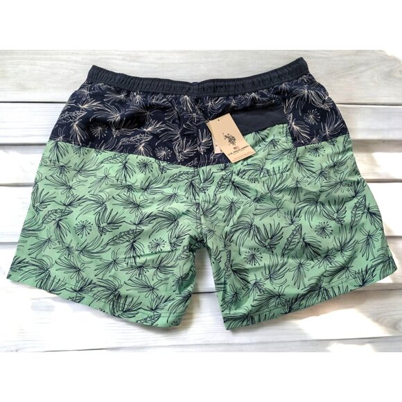 U.S. Polo Assn Big Mens Plus Size 3XL XXX Board Swim Shorts Blue Green Tropical - Picture 2 of 10